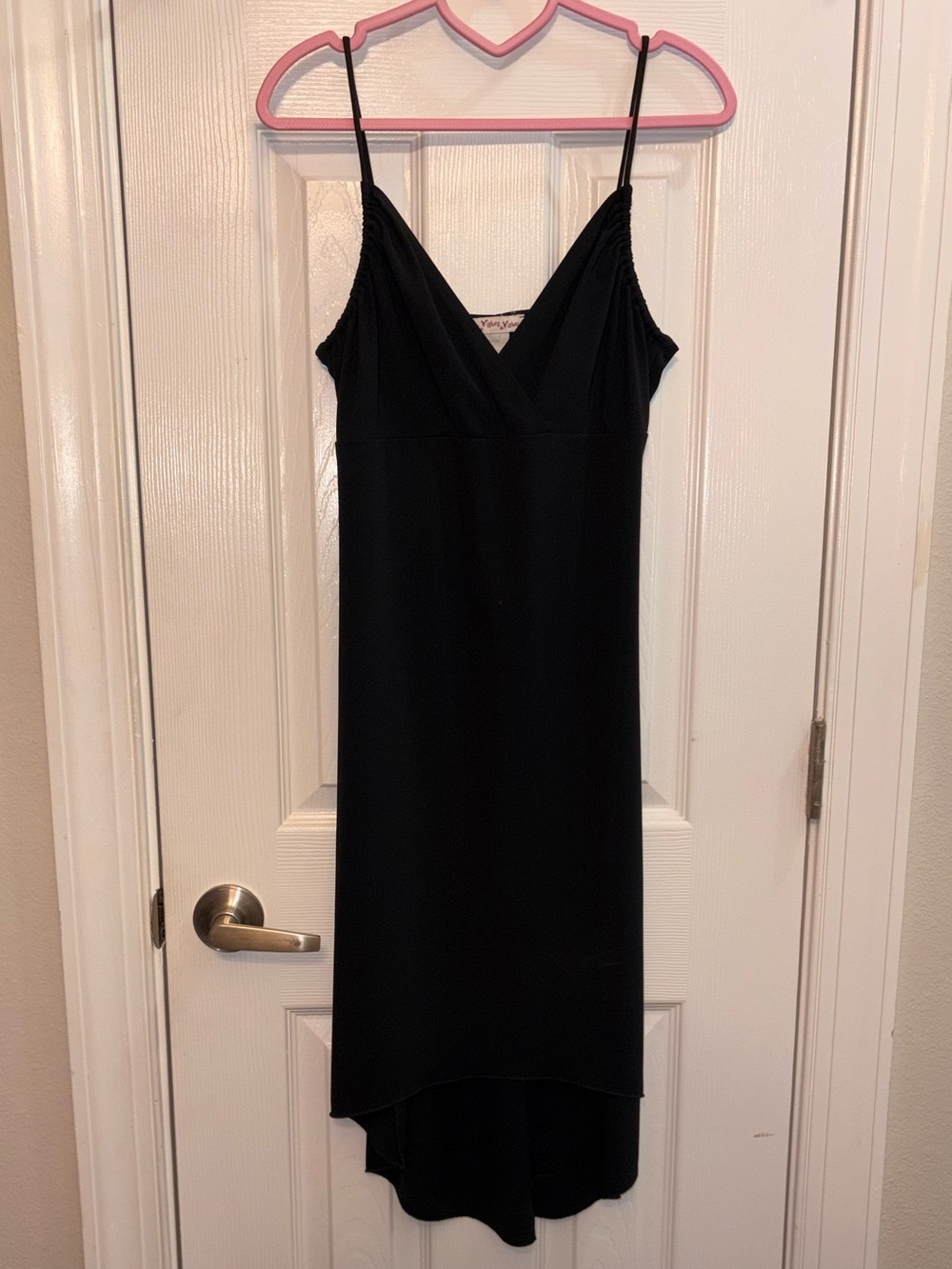 Women's Vintage Paper Tag Black V‑Neck Slip Dress with Hi‑Low Hem